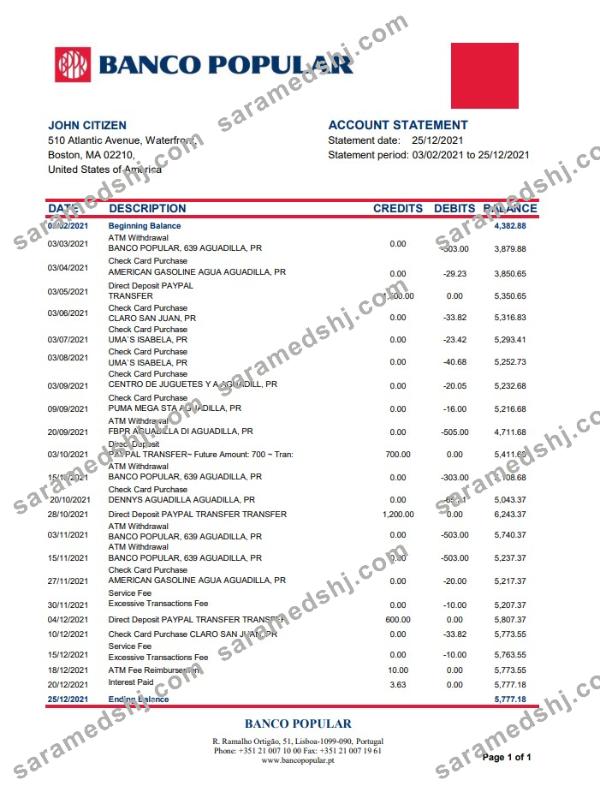 Portugal Banco Popular excel pdf